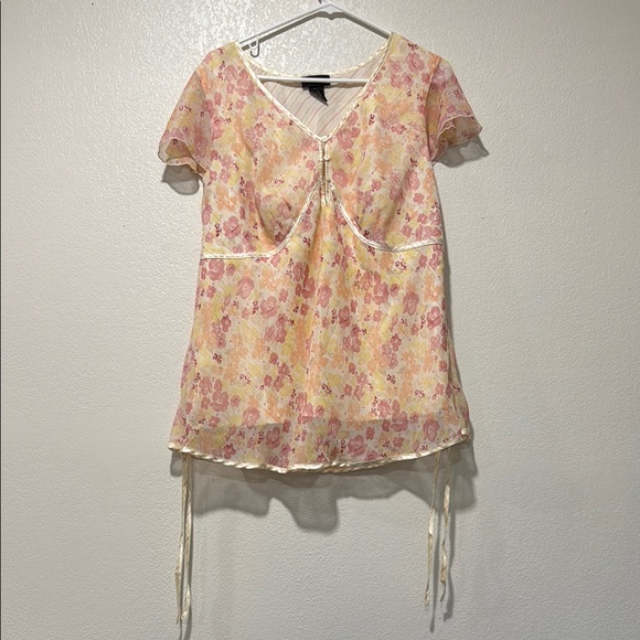 Lane Bryant Tops - Floral Sheer Blouse with Tie Details